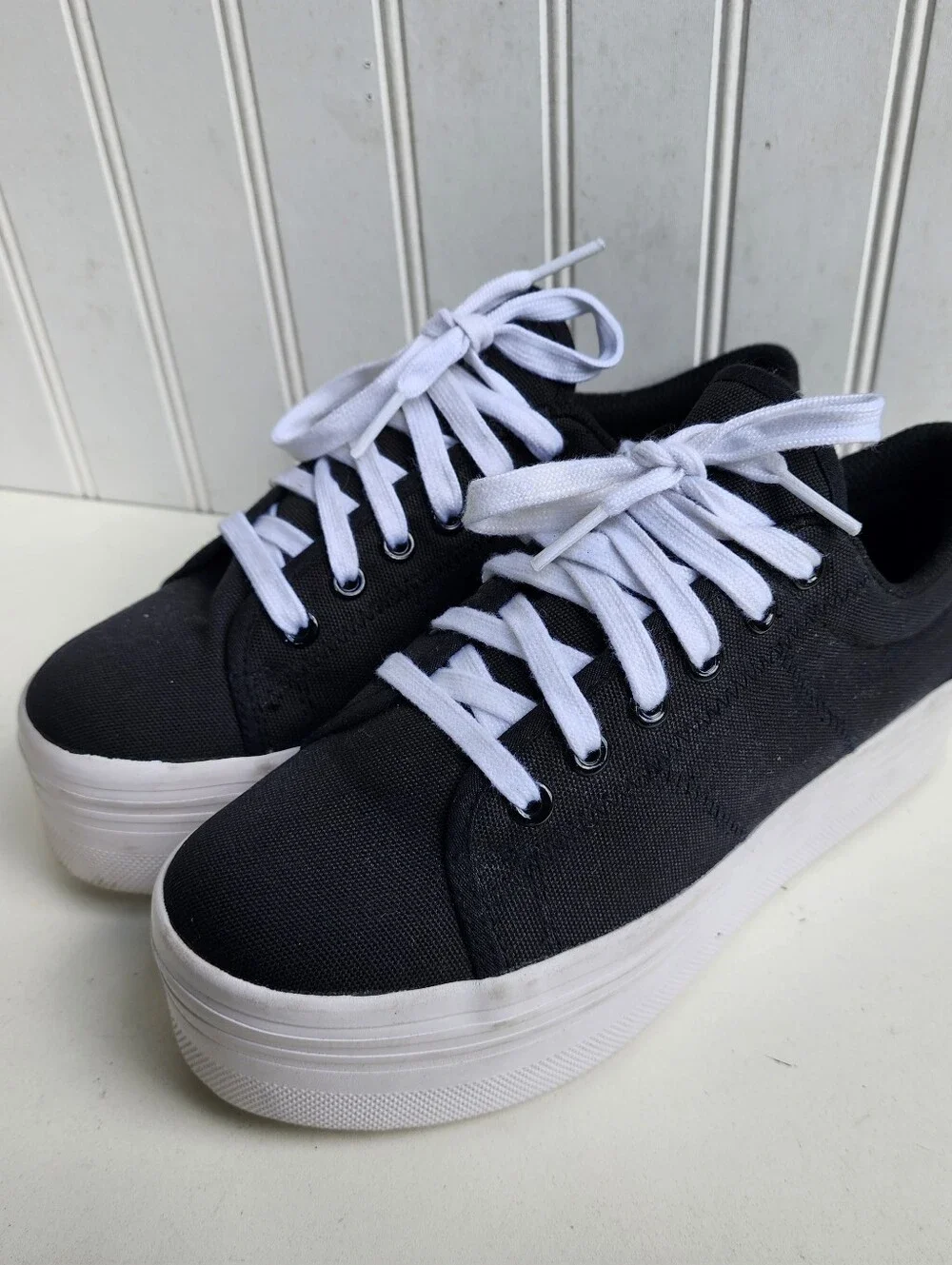 JEFFREY CAMPBELL Shoes Black White Canvas Platform Sneakers EPlay UK9 US 11